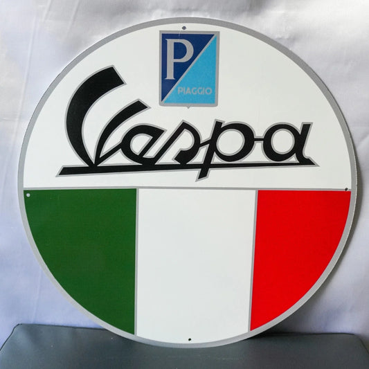 Vespa Italian Piaggio Round Heavy Metal Sign – Garage & Man Cave Decor