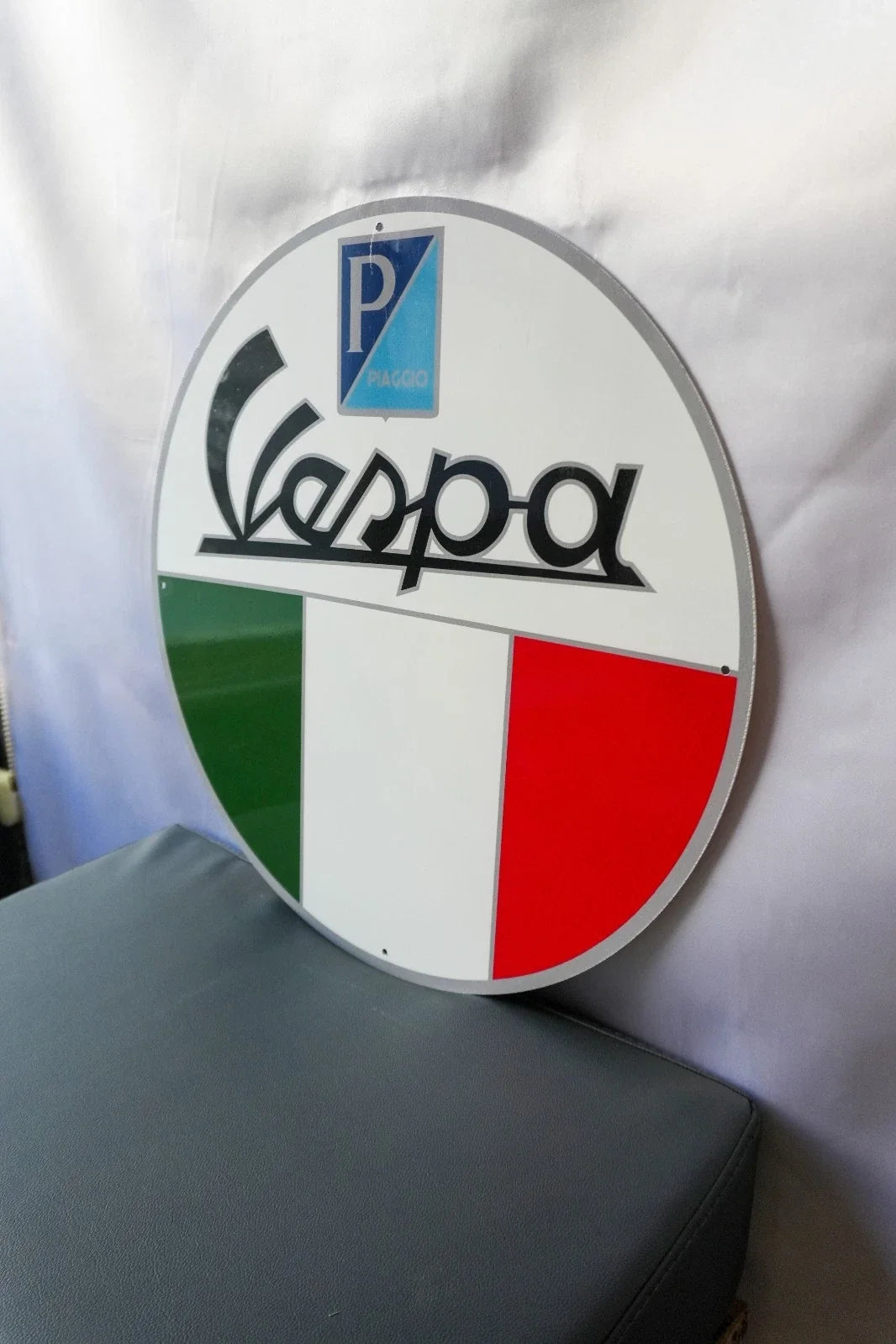 Vespa Italian Piaggio Round Heavy Metal Sign – Garage & Man Cave Decor