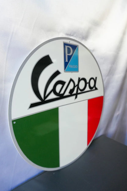 Vespa Italian Piaggio Round Heavy Metal Sign – Garage & Man Cave Decor