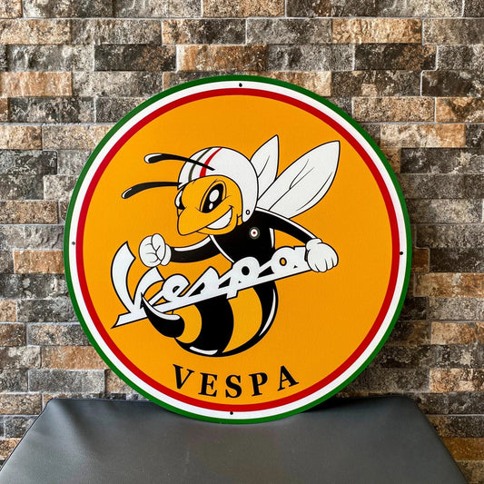 Vespa Racing Bee - Scooter Round Heavy Metal Sign – Garage & Man Cave Decor