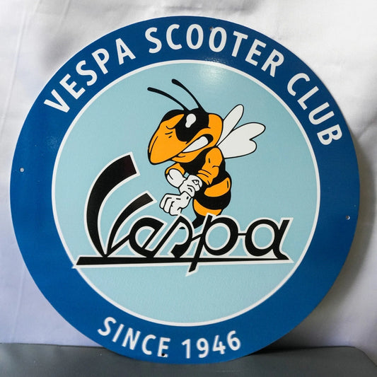 Vespa Scooter Club - Italian Scooter Round Heavy Metal Sign – Garage & Man Cave Decor