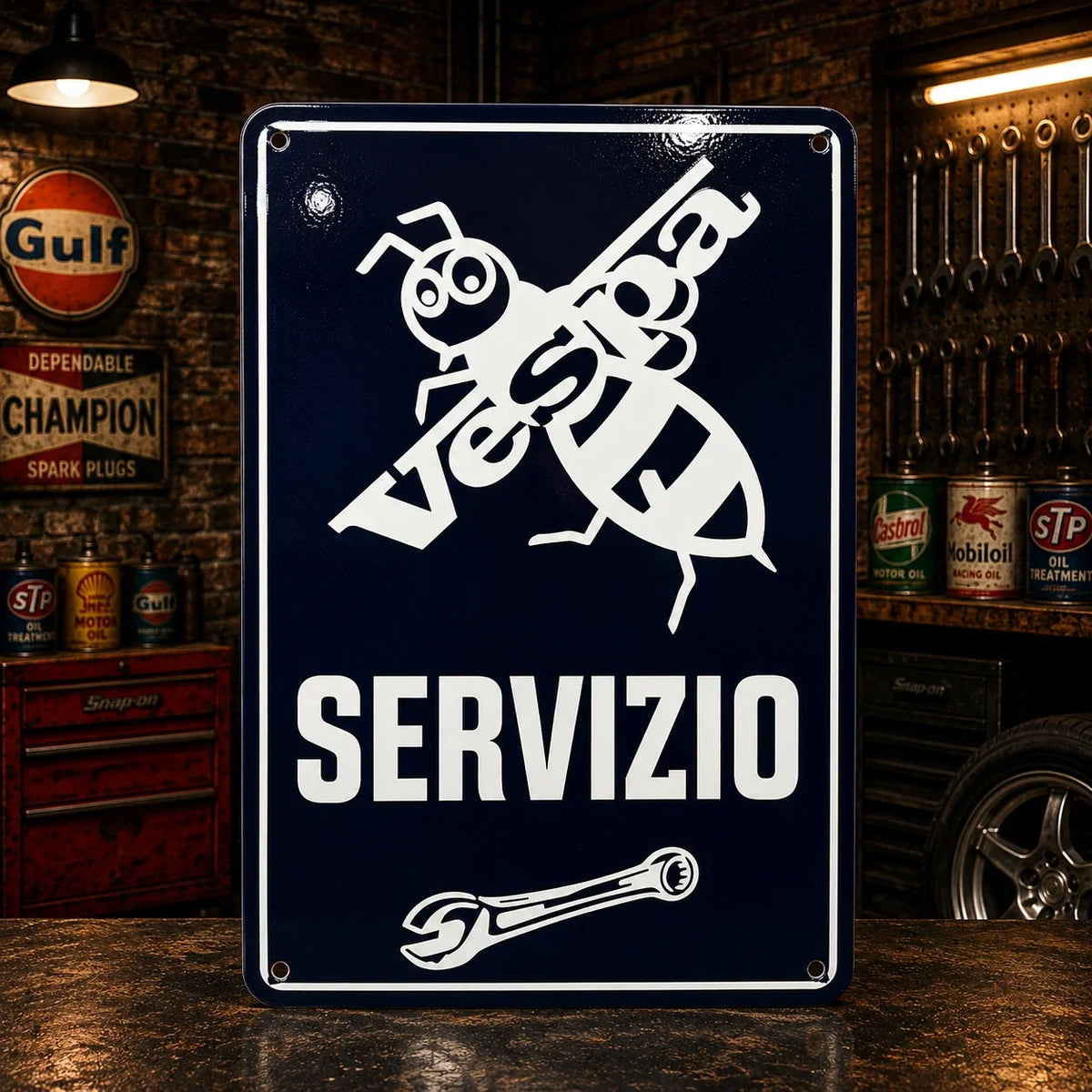 Vespa Servizio Heavy Metal Sign – Garage & Man Cave Decor