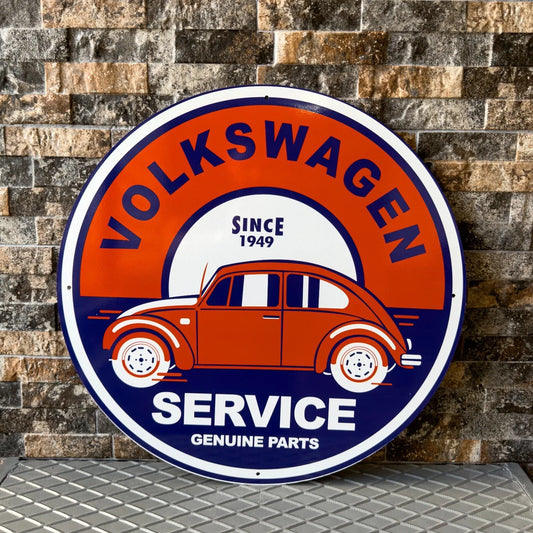 VOLKSWAGEN Beetle 1949 Service Round Heavy Metal Sign – Garage & Man Cave Decor