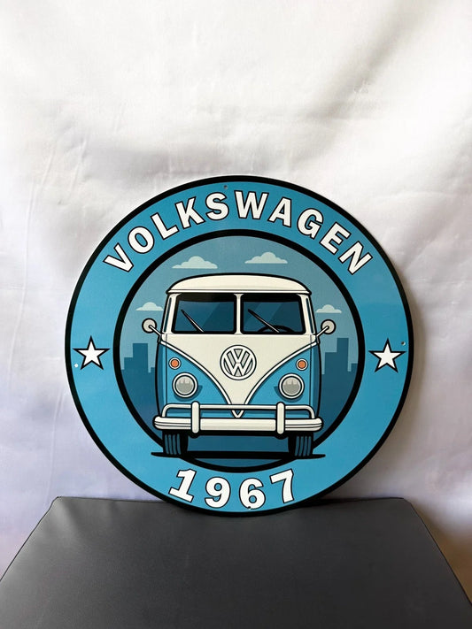 Volkswagen Bus 1967 - Classic VW T1 Round Heavy Metal Sign – Garage & Man Cave Decor