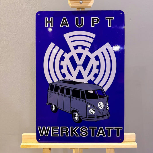 Volkswagen Bus Haupt Werkstatt Heavy Metal Sign – Garage & Man Cave Decor