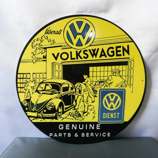 Volkswagen Genuine Parts & Service - Werkstatt Round Heavy Metal Sign – Garage & Man Cave Decor